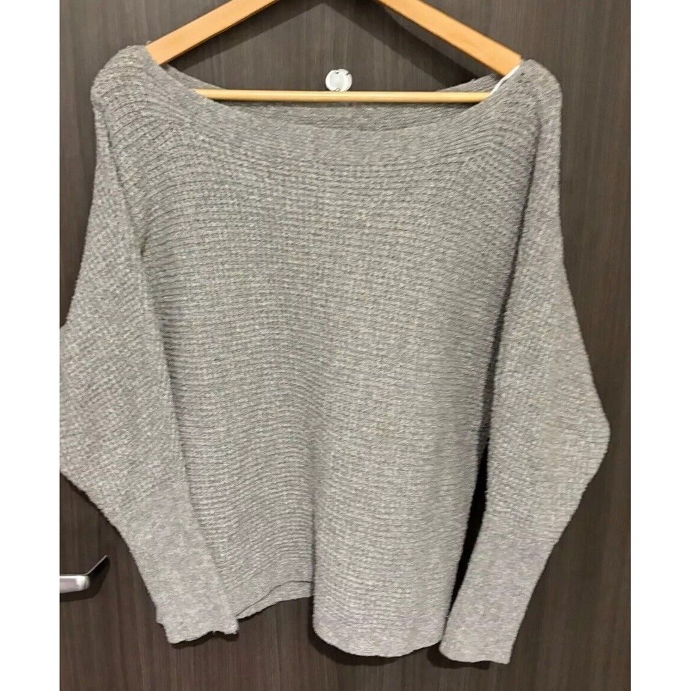 Maurices Sweater Women's Large Gray Stretch Thermal Waffle Knit Boat Neck